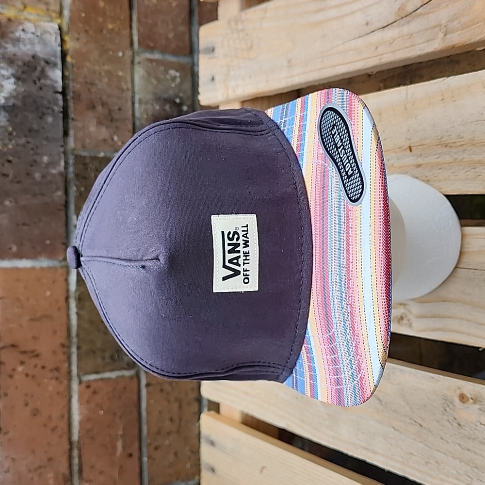 Vans Snap-Back Hat, Black and Multi-colored Bill